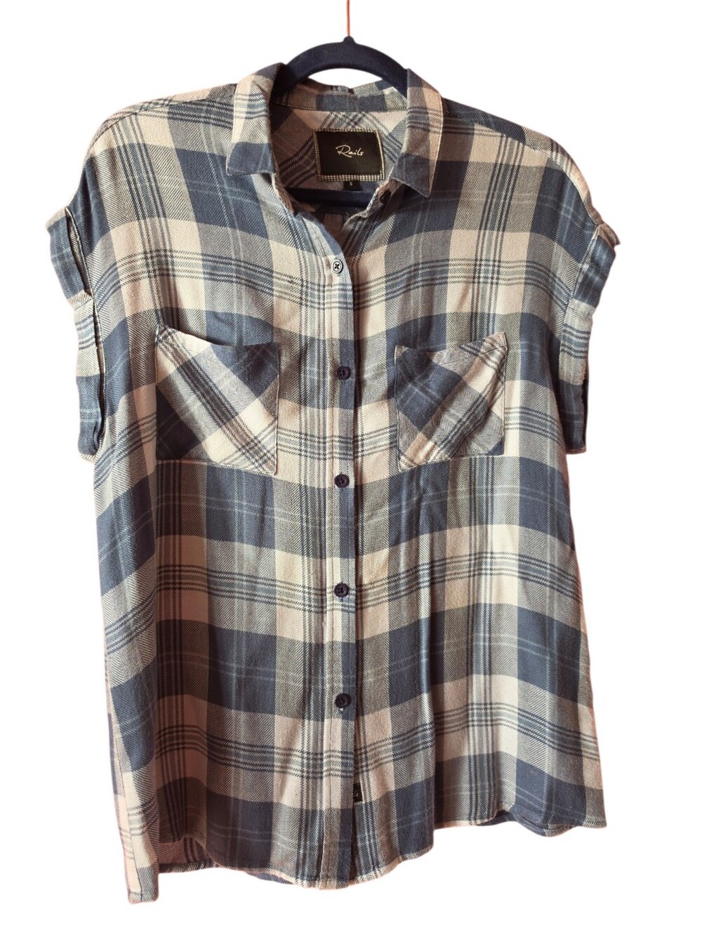 Rails Small Britt Short-Sleeve Plaid Button-Down Blue